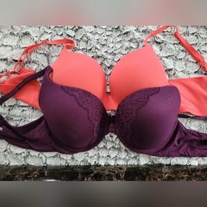 Elegant Victoria's Secret Bra Bundle - Lace Trimmed Deep Purple and Coral